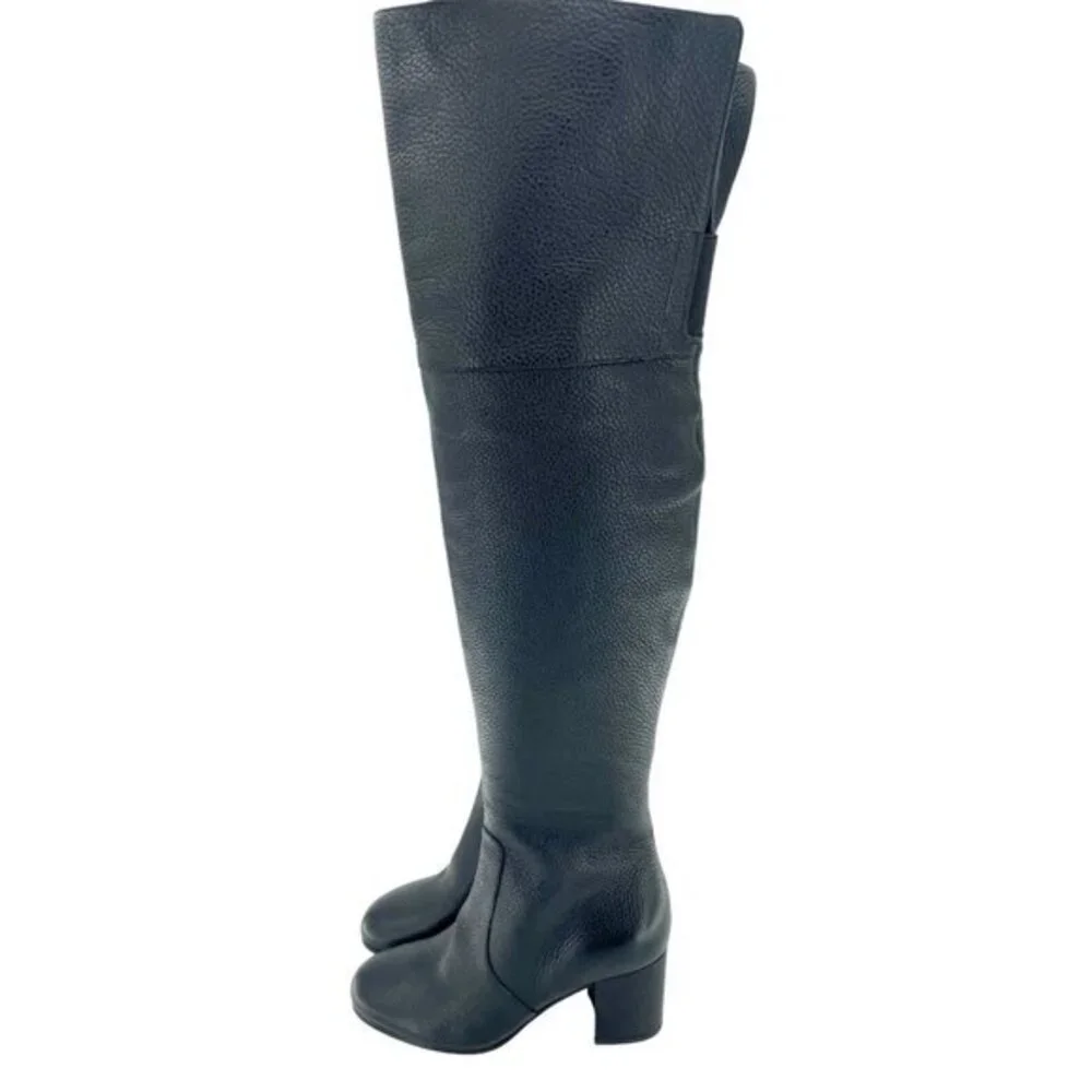 Via Spiga Finlay Boots Black Leather Tall Over The Knee Block Heel SZ 5 New